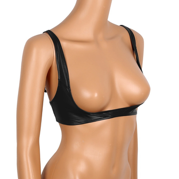 Sexy Open Cup Bra in Black Color / Faux Leather Wire-Free Shelf Bra / Female Erotic Lingerie - EVE's SECRETS